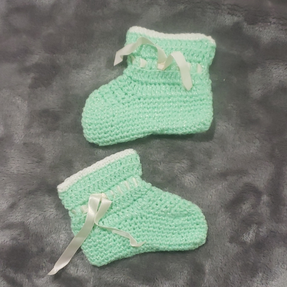 Mint green crochet knitted booties